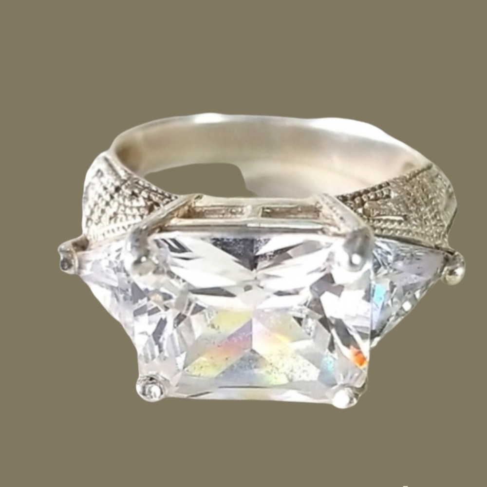 Vintage Cubic Zirconia Engagement Ring Sterling Silver 925 SZ 6